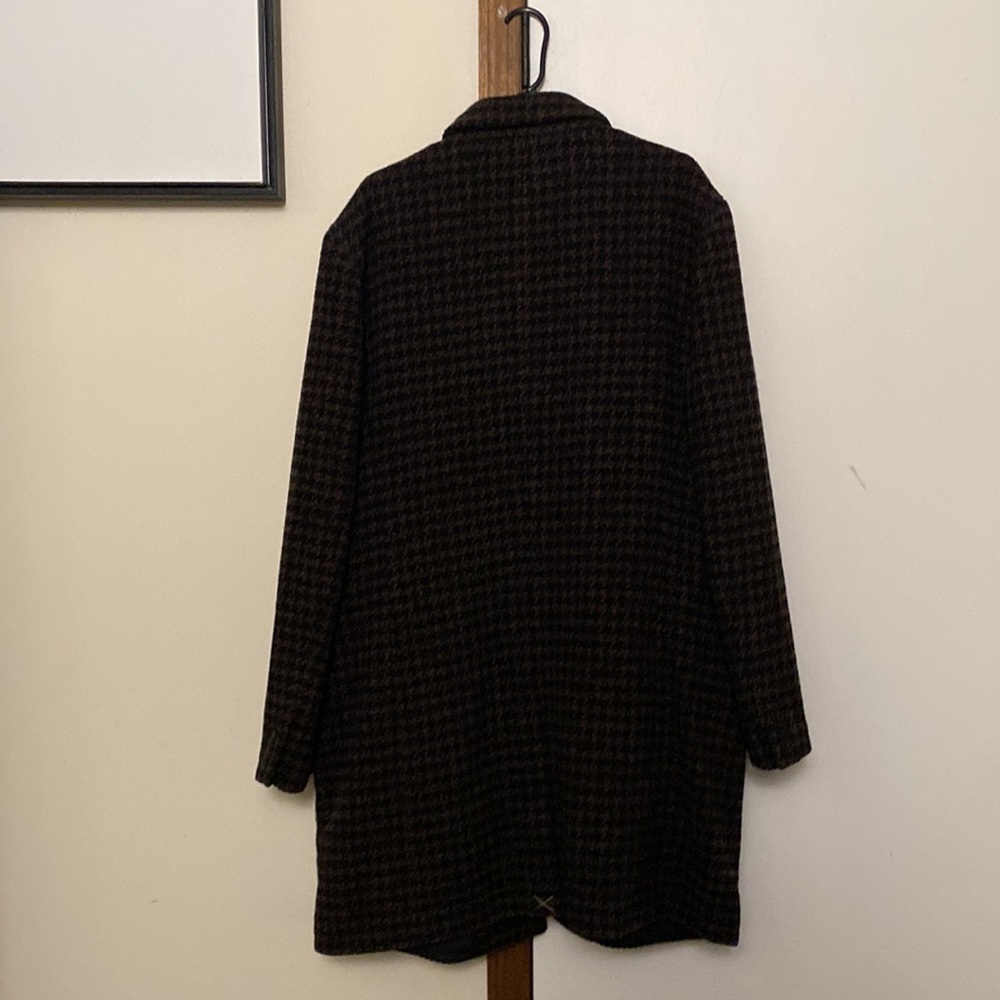 EXPRESS Men's Wool Blend Winter Dress Coat - Black/Dark Green/burnt orange Plaid - Picture 5 of 6
